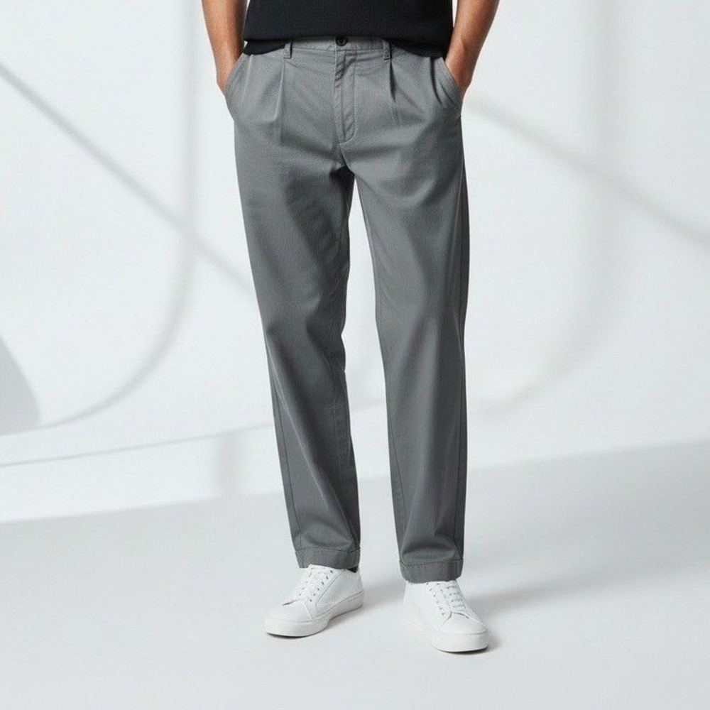 Dockers Mens Pleated Front Grey Chino Pants Straight Leg Casual Slacks 37x30